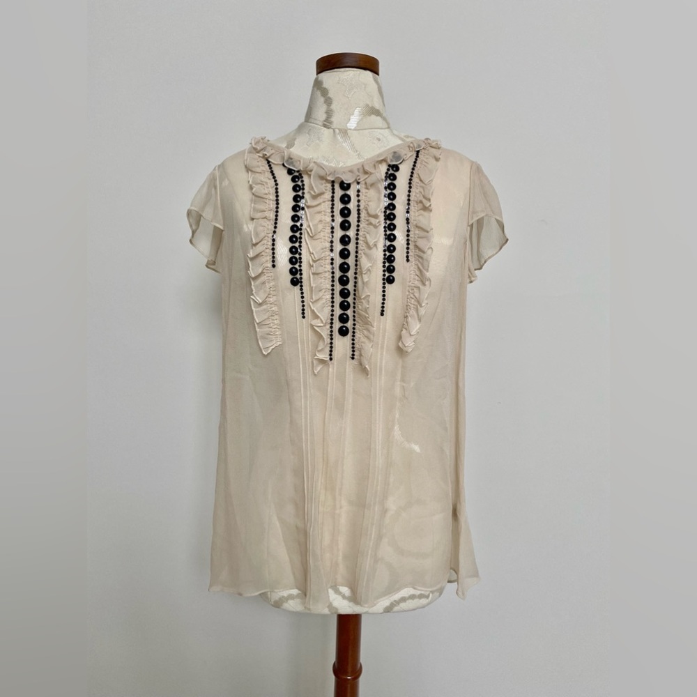 Nanette LePore Embellished Silk Blouse Size 8 / Medium